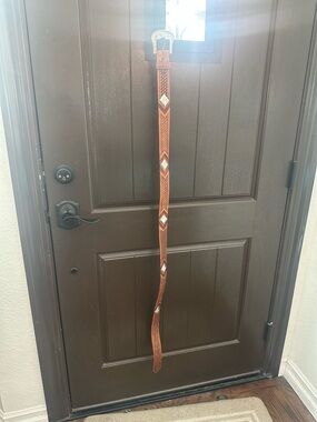 Tony Lama Brown Leather belt with silver Diamond Inlays